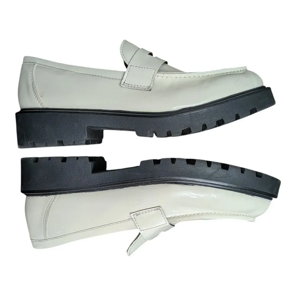 Steve Madden Lotto White & Black Chunky Patent Loafers Women's Size 10 Comfort